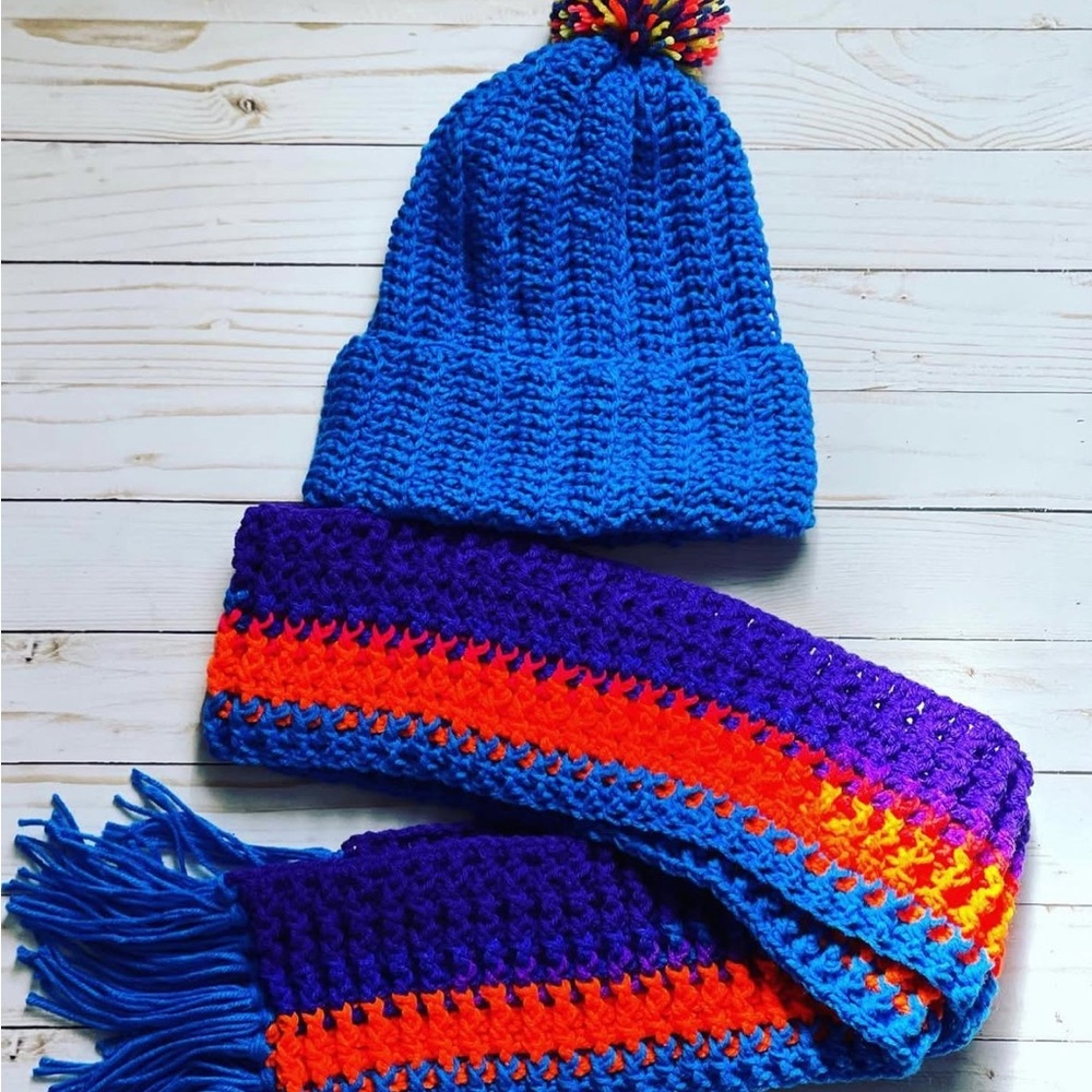 Colorful Crochet Hat and Scarf Set
